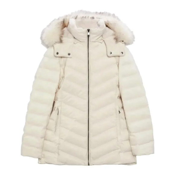 ZARA | Ecru | WATER AND WIND PROTECTION HOODED DOWN COAT - Picture 2 of 11